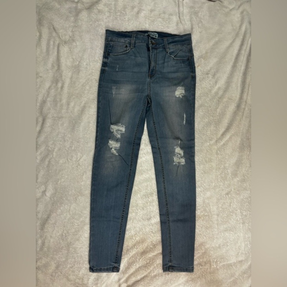 Wax Jean Distressed Denim Jeans Skinny Leg Juniors Size 7
